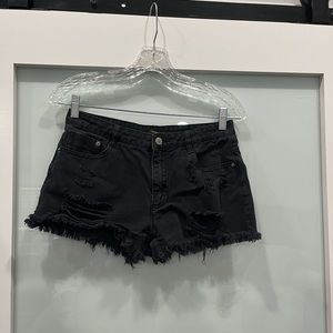 Forever 21 Black Distressed Jean Shorts, Size Small